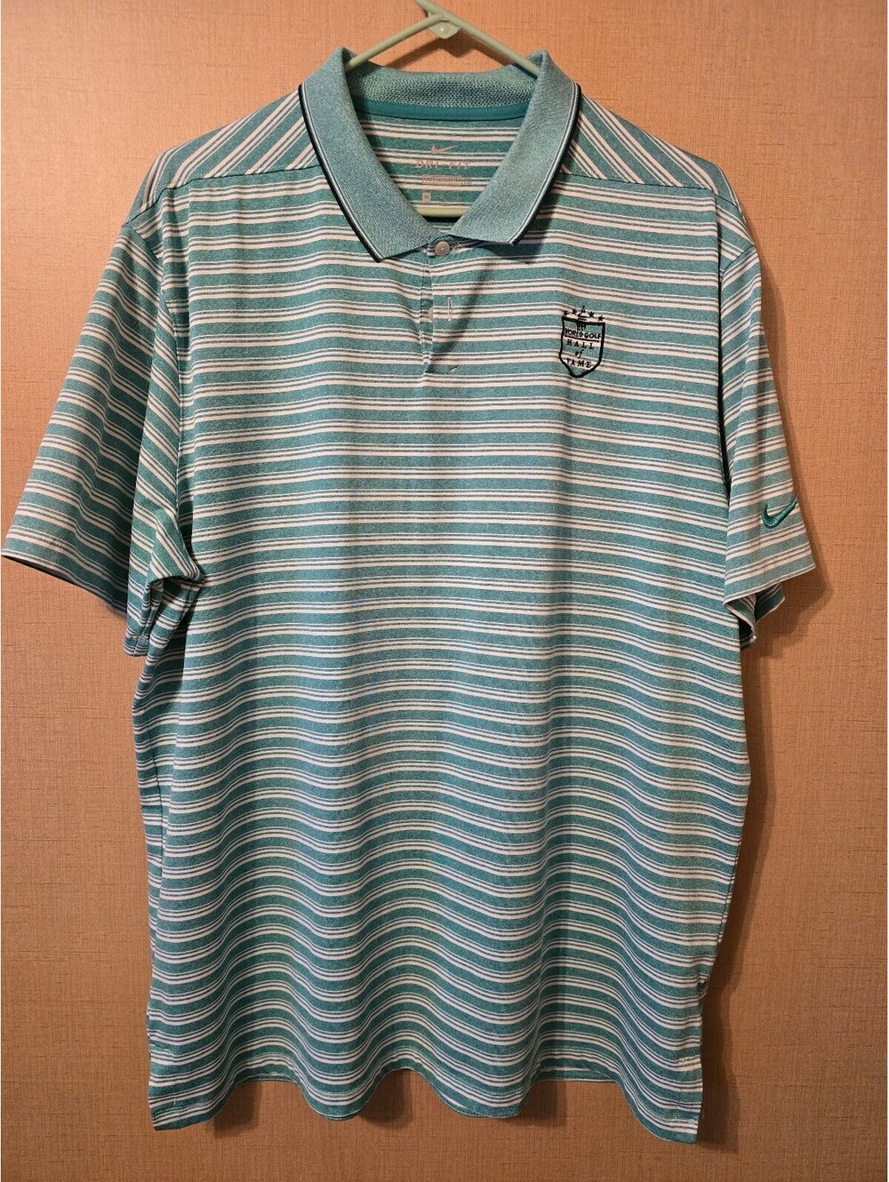 Nike Dri-FIT World Golf Hall of Fame Striped Polo Shirt XL Green White